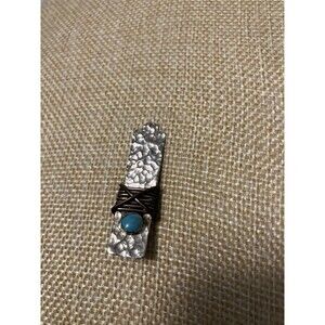 Sterling Silver 925 Mexico Pendant Turquoise rectangle copper wire wrap tribal